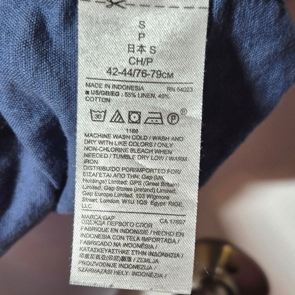 Gap Hawaiian blue linen short sleeve button shirt monsterra‎ leaf mens small - Picture 11 of 15